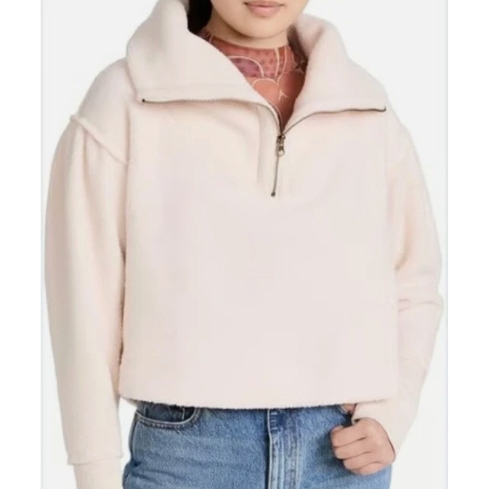 Free People Poppy Pullover Champagne Dreams Fleece Funnel Neck Size S Cozy Cabin